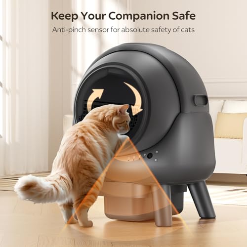 Beokeo Automatic Cat Litter Box, Smart Self-Cleaning Litter Box for Multiple Cats, App Control Robot Cat Litter Box with Odour Control, Safety Sensors, Litiere Automatique Pour Chat, Grey