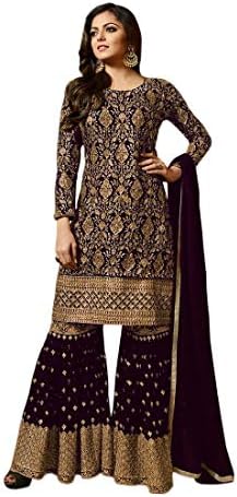 F4style Drashti Dhami Purple Georgette Sharara Style Palazzo Suit (ER107109)