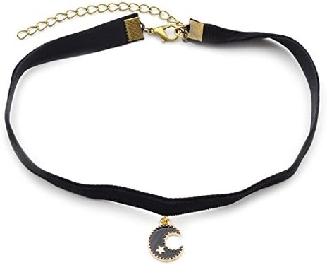 Lolita Harajuku Hot Japan Moon&amp;Star Velvet Chocker Collar Necklace Jewelry (Black)