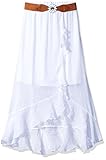 Amy Byer Big Girls' Ruffle Front Maxi Skirt with Belt, White, XL