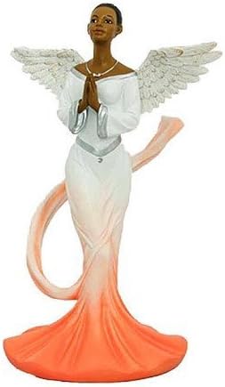 Positive Image Gifts African American Graceful Sash Angel in Orange Praying Figurine 11.75 Inch New