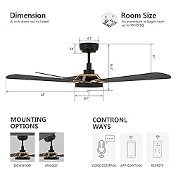 5 Blade Smart Ceiling Fan with Lights, 10-speed