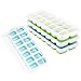 OMorc Ice Cube Trays 4 Pack, Easy-Release Silicone and Flexible 14-Ice Trays with Spill-Resistant Removable Lid, LFGB Certified & BPA Free, Stackable Durable and Dishwasher Safe - Blue & Green