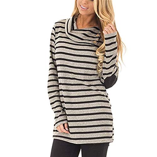 FEITONG Women’s Casual Striped Turn-Down Cowl Neck Long Sleeve Sweatshirt Tops Blouse(Medium,Khaki)