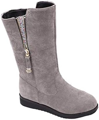 Creazrise Women's Fashion Casual Mid-Calf Boot with Zipper Detail Angled Topline Suede Harness Boot (Gray,7)