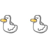 Cute Duck Tiny Small Stud Earrings for Women Cartilage Hypoallergenic 925 Sterling Silver Cartoon Animal Tragus Mini Studs Earring Dainty Jewelry for Daughter Birthday