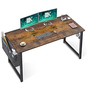 ODK Computer Writing Desk 47 inch, Sturdy Home Office Table, Work Desk with A Storage Bag and Headphone Hook, Vintage