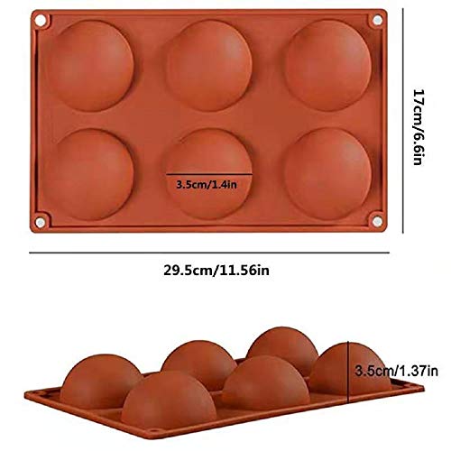 bestc 6 Holes Large Hot Chocolate Bomb Mold, Round Sphere Silicone Molds for Chocolate, Pudding, Cake, Jelly, Mousse, Candy Soap DIY Cake