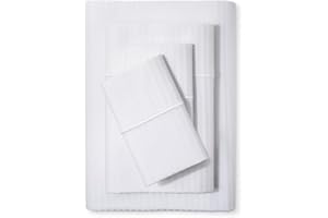 FEATHER & STITCH NEW YORK Feather & Stitch 500 TC King Size Damask Bed Sheet Set, 100% Cotton Soft Breathable Bedsheets, 4 Piece 18" Deep Pockets Sateen Weave Striped Bedding Mattress Resort Hotel Luxury- (Stripe White, King)