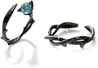 Blue Rose Black Thorns Lovers Ring Sterling Silver Adjustable Special Meant (A Pair Ring)