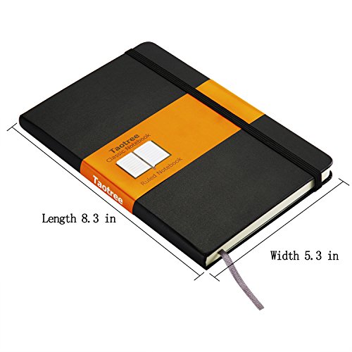 Taotree Classic Notebook Bullet Journal Hard Cover Executive Notebooks with Ruled/Lined A5 Paper and Inner Pocket, Black Smooth Faux Leather, 240 Pages,5.3”×8.3”- 70gsm Premium Paper - Thumbnail 4