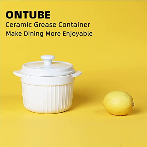 Ceramic Bacon Grease Container Keeper with Strainer, Frying Oil Storage