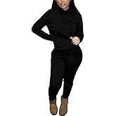 HTD Two Piece Outfits for Women Casual Sweatsuits Set Long Sleeve Hoodie Tracksuit Pullover Jogger Sweat Pants Set