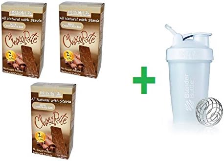 HealthSmart Foods, Inc., ChocoRite, Milk Chocolate Bar, No Sugar Added, 5 Bars, (28 g) Each(3 PACK), Shaker Bottle Assorted Colours 20 OZ