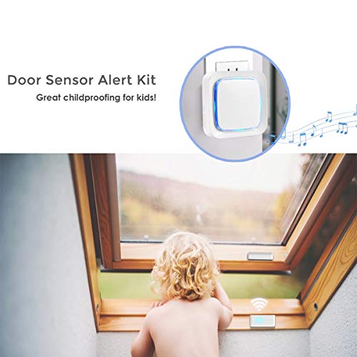 Door Sensor Chime Alarm System Wireless for Home Security, Coolqiya Entry Bell Alert 600FT Operating Range With 4 Volume Levels, 1 Door Sensor + 1 Plug-in Receiver(White)