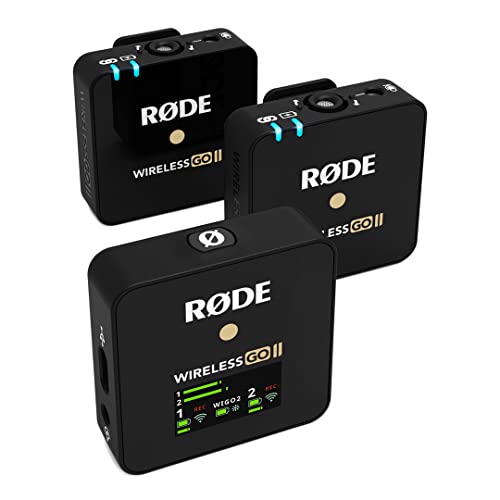 RØDE Wireless GO II Ultrakompaktes Kabelloses Zweikanal-Mikrofonsystem mit eingebauten Mikrofonen, integrierter Aufnahmefunktion und 200 m Reichweite für Filmem