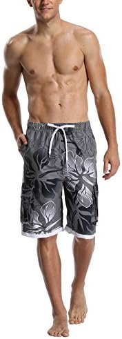 DESTTY Men's Quick Dry Beach Board Shorts Printed Swim Trunks Floral Casual Swim Shorts With Pockets White 02 XL