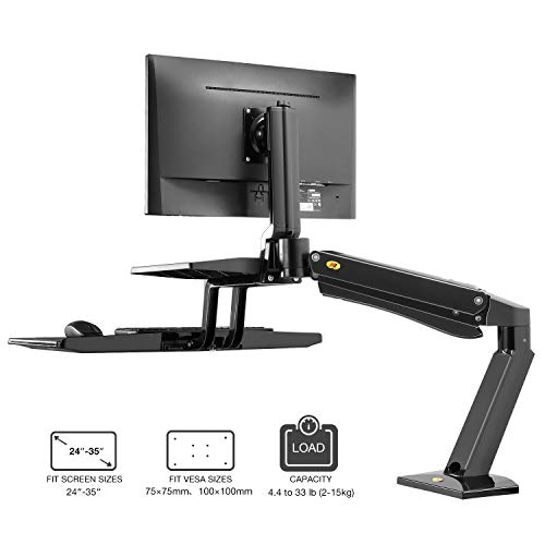 NB North Bayou Sit Stand Desk Converter Monitor Desk Mount Height Adjustable Standing Desk Workstation for 24''-35'' Monitor Computer Arm with Keyboard Tray (Black)