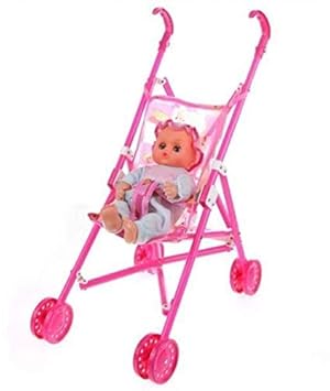 VTC Infrastructure 2 Baby Doll Stroller Foldable Baby Pram Trolley with Doll for Girls 55 cm