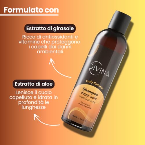 DIVINA BLK Afro Curly Summer Revitalizing After Sun Shampoo for Wavy Curly Super Curly Hair by DIVINA BLK with Aloe and Sunflower Extract (250ml)