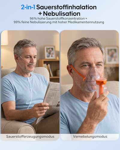Sauerstoffkonzentrator für Zuhause, 96% Sauerstoffkonzentration Tragbares Sauerstoffgerät für Unterwegs 1-9L/m Einstellbarer Durchfluss Sauerstoffkonzentrator Mobil für Zuhause, Oxygen Concentrator