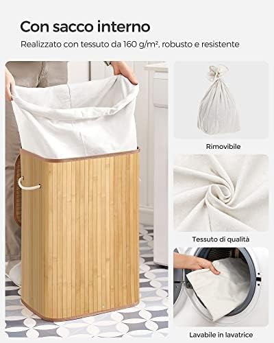 Cesta Portabiancheria con Coperchio, 72 L, Cesto Porta Biancheria in Bamb? Pieghevole, Sacco Rimovibile e Lavabile in Lavatrice, Maniglie, Lavanderia Camera, Naturale LCB10Y