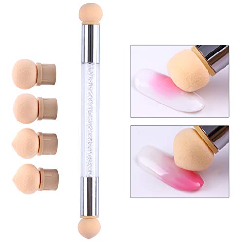 HuiDao Sponge Nail Art Tool Pen Dual Head Nail Sponge Brush Picking Dotting Gradient Ombre Nail Pen Brush with 4 Replacement Heads (White)