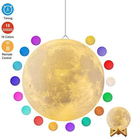 Moon Lamp, GDPETS 3D Printing 7.3 Inch 16 Colors Moon Light with Stand & Remote &Touch Control and USB Rechargeable Decorative Luna Lamp for Baby Kids Birthday Party Christmas Gifts