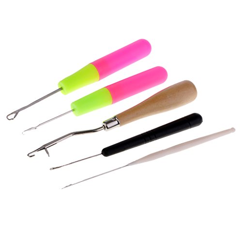 Prettyia 5Pcs/lot Plastic & Wood Latch Hook Crochet Needle for Dreadlock Hook Tool, Micro Braids Tools, Dreadlocks Maintenance