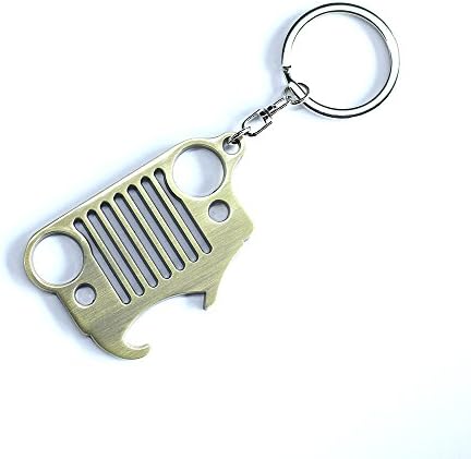 Perfect for Jeep Wrangler Accessories Enthusiasts - 3D Front Jeep Grill Key Chain &amp; Bottle Opener - Zinc Alloy Keychain with Integrated Bottle Opener for Beer &amp; Soda (Bronze)