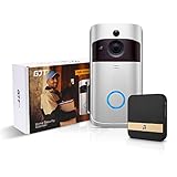 GJT Smart Video Doorbell Wireless Anti-theft Truly Wire-free Camera With Indoor Chime, 8G SD Card, Free Cloud Service, 2 Batteries, 2-Way Talk, Night Vision, PIR Detection, APP Control for IOS Android