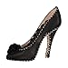 8-Ring Sparkly High Heeled Shoe Ring Holder with Flower - Black