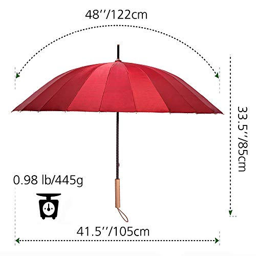 Kung Fu Smith Asian Rain Parasol Umbrella with Wooden Handle - UV Protection Windproof and Ultra Light - Red - Thumbnail 6