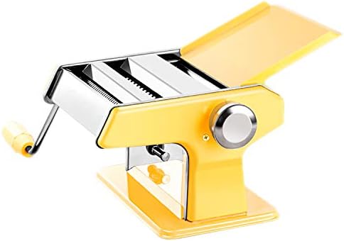 NTBST Pasta Maker Hand Crank, Removable Fresh Pasta Maker Clamp Stainless Steel Pasta Attachment Restaurant Machines 2 Blades,Yellow