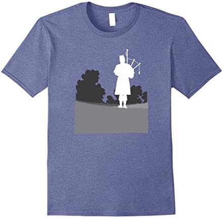 Mens Scottish Bagpiper in a Kilt Silhouette Shirt Small Heather Blue