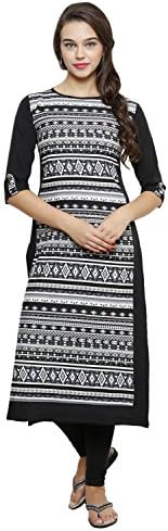 Alom Women's Crepe Regular Fit Kurta (AM61, Black, XL)