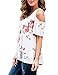 Sherosa Womens Summer Short Sleeve V Neck Floral Printed Off Shoulder Blouses Top (L, White)