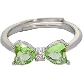 Dtja Green CZ Bow Bowknot Statement Ring for Women Fashion Adjustable Expandable Butterfly Shaped Open Wrap Finger Rings Comfort Fit Delicate Holiday Wedding Party Jewelry