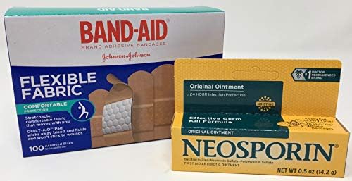 Neosporin Ointment (.5 oz Tube) + Band-Aid Flexible Fabric Adhesive Bandages (Assorted Sizes - Box of 100)