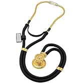 MDF Instruments, Sprague Rappaport Dual Head Stethoscope with Adult, Pediatric, and Infant Convertible chestpiece - 22K Gold Edition - Black (MDF767K-11)