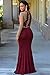Cfanny Women's Lace Applique Nude Mesh Evening Maxi Dress Gown
