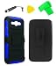 Belt Clip Holster w Kickstand Heavy Duty Hybrid Phone Case Cover Cell Phone Accessory + Extreme Band + Stylus Pen + Yellow Pry Tool for Samsung Galaxy Mega 5.8 I9152 I9150 (Belt Clip Holster Black/Blue)