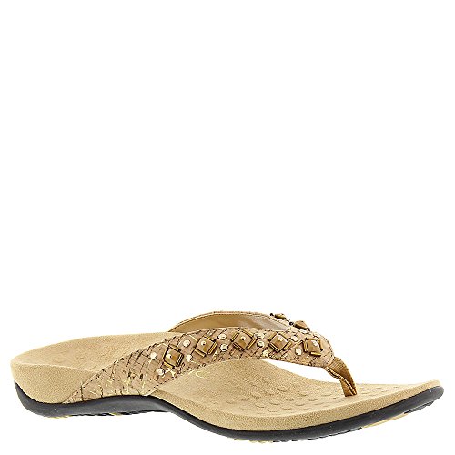Vionic Women's Rest Floriana Toepost Sandal - Ladies Flip Flops with Concealed Orthotic Support Gold Cork 9 W US