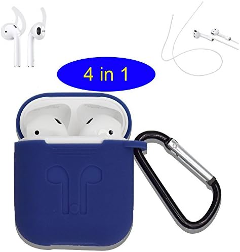 Airpods Case For AirPods Charging Case with Earphone Anti-lost Strap with Silicone Earhooks (Blue)