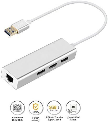USB3.0 Hub with Ethernet Networking Adapter Gigabit Lan RJ45 100 1000Mbps Extend 3 Ports for New Laptop Macbook Chromebook Aolly Silver