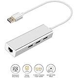 USB3.0 Hub with Ethernet Networking Adapter Gigabit Lan RJ45 100 1000Mbps Extend 3 Ports for New Laptop Macbook Chromebook Aolly Silver