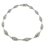 Womens Genuine Fresh Water Cultured Pearls & Sterling Tube Ladies Beaded Anklet with Daisies - 9