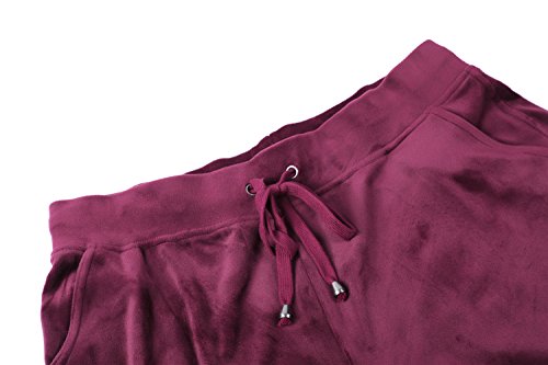 Dolcevida Women's Active Solid Velour Tracksuit Zip up Hoodie and Sweat Pant Set (Wine, M)