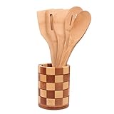 Wooden Spoons & Wooden Ladle for Cooking - Premium Quality Cooking Utensils by Ergo Kitchen Accessories (spoons - 5 piece with cup holder)