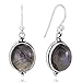 925 Oxidized Sterling Silver Labradorite Gemstone Oval Shaped Vintage Dangle Hook Earrings 1.3